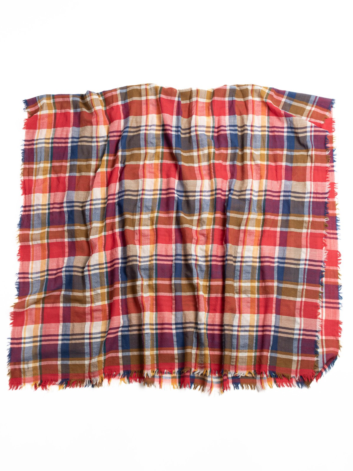 CHECK WORSTED SCARF BLUE YELLOW & RED - Image 3