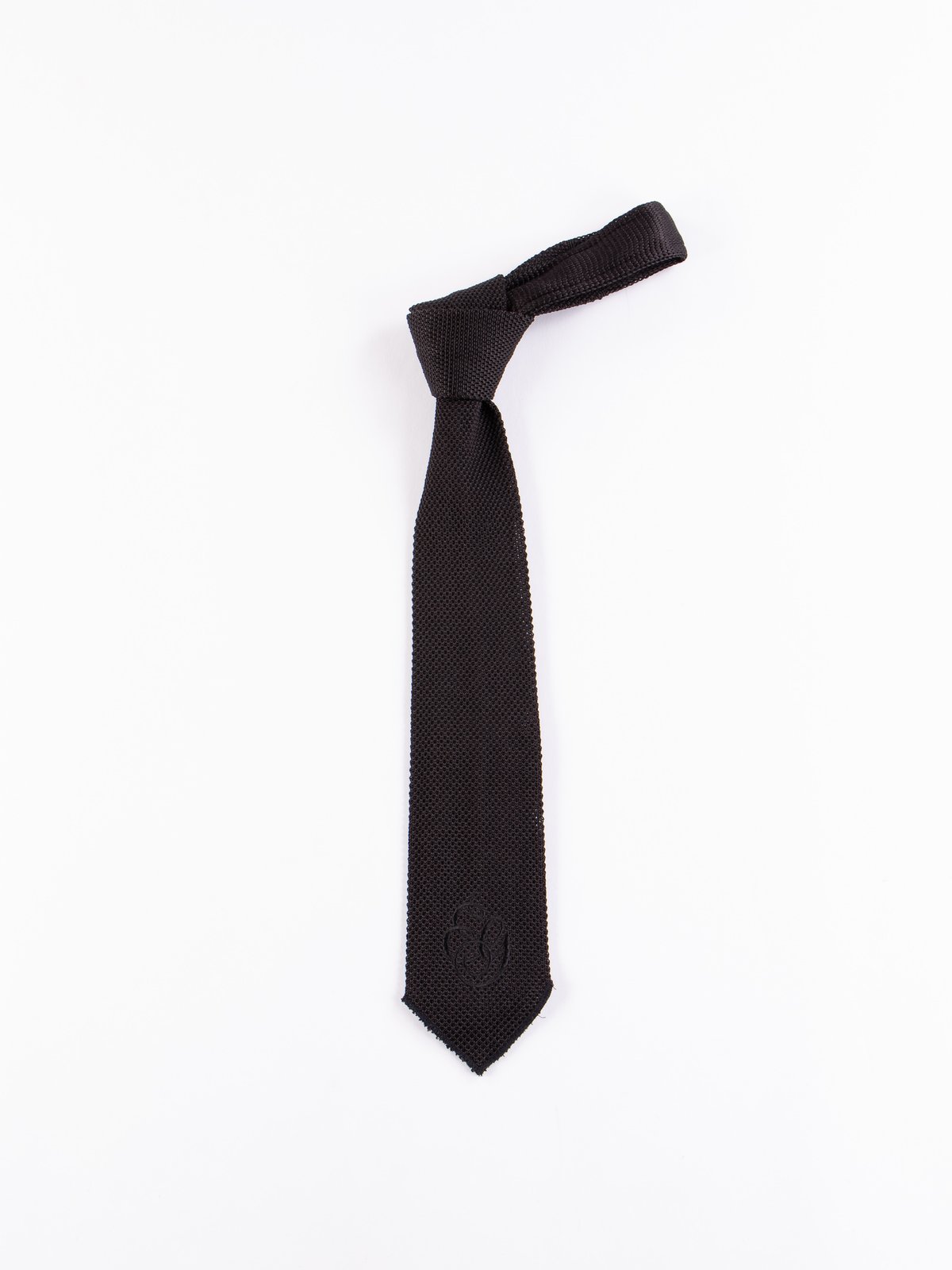 Black Silk Embroidery Knit Tie - Image 1