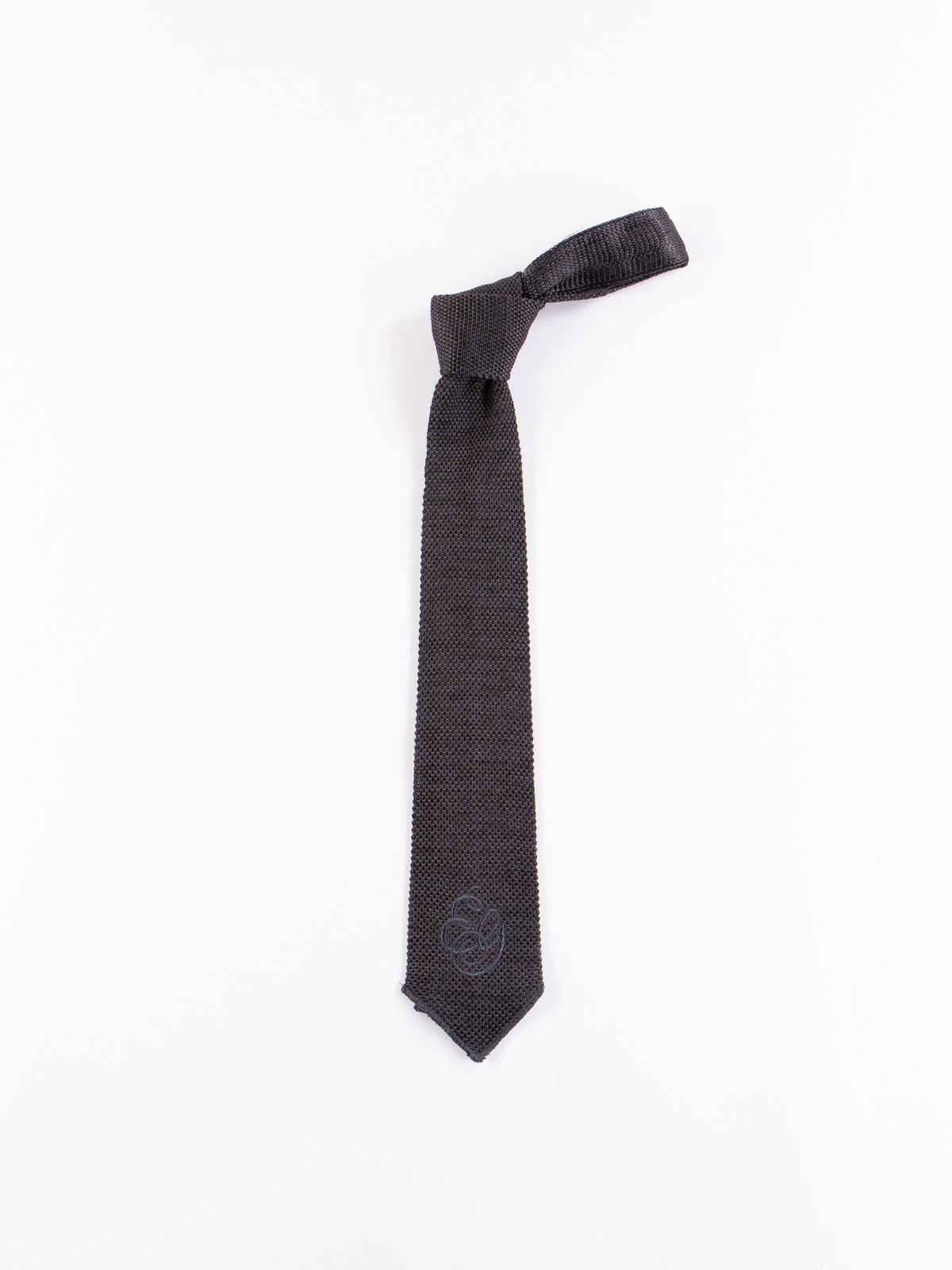 Charcoal Silk Embroidery Knit Tie - Image 1