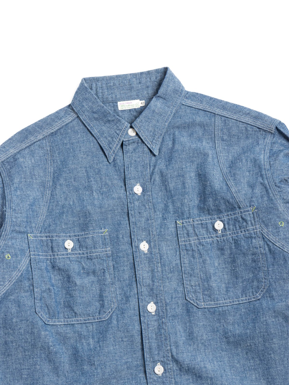 (LOT 3064 / DUCK DIGGER) VENTILATION TRIPLE STITCH CHAMBRAY SHIRTS SAX - Image 2