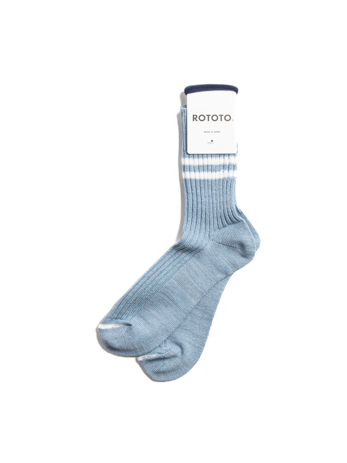 (R1468) MERINO LAMBS WOOL STRIPE SOCKS MORNING BLUE/WHITE - Image 2