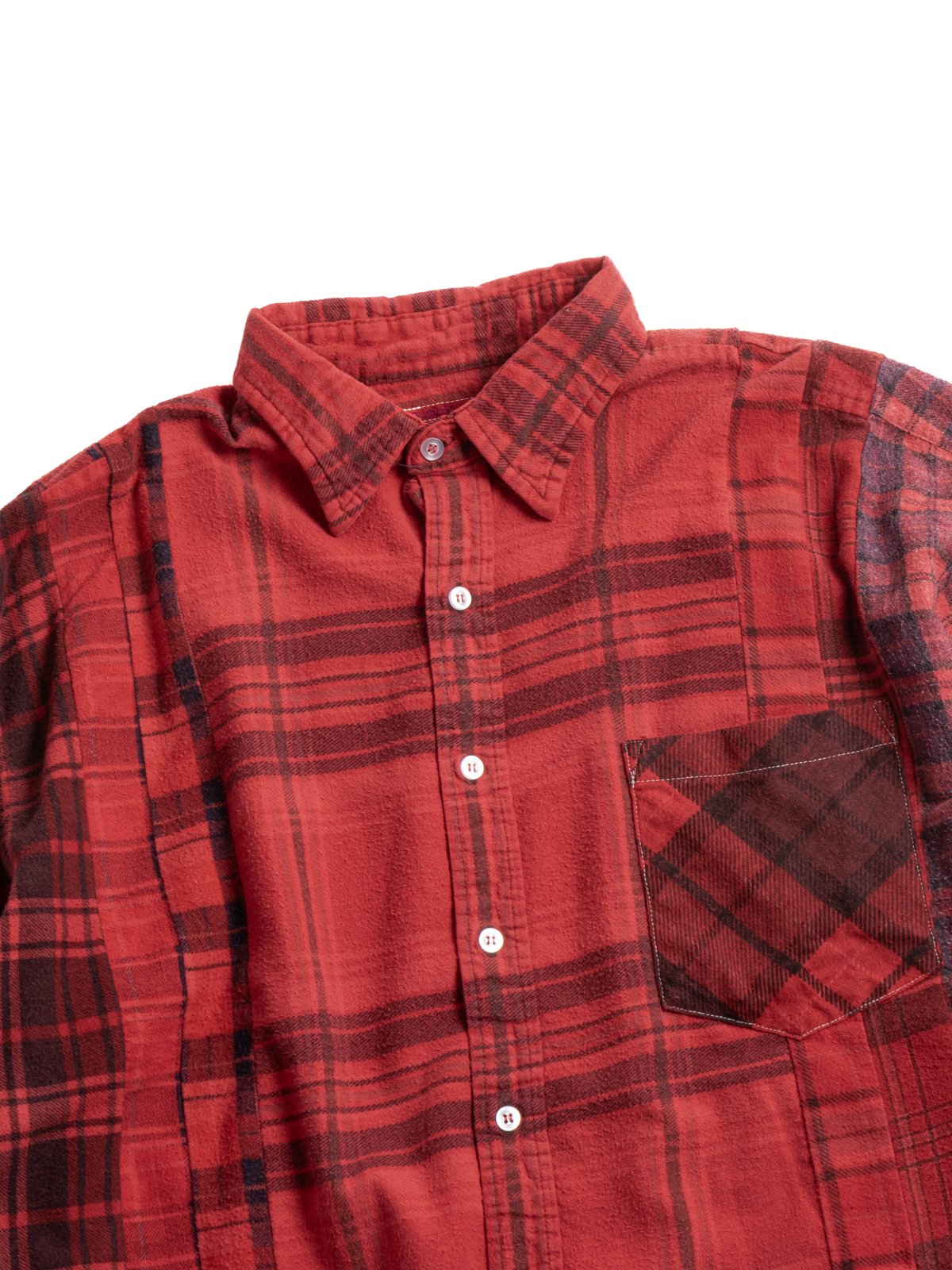 REBUILD BY NEEDLES FLANNEL  7 CUTS SHIRT OVER DYE RED - Image 2