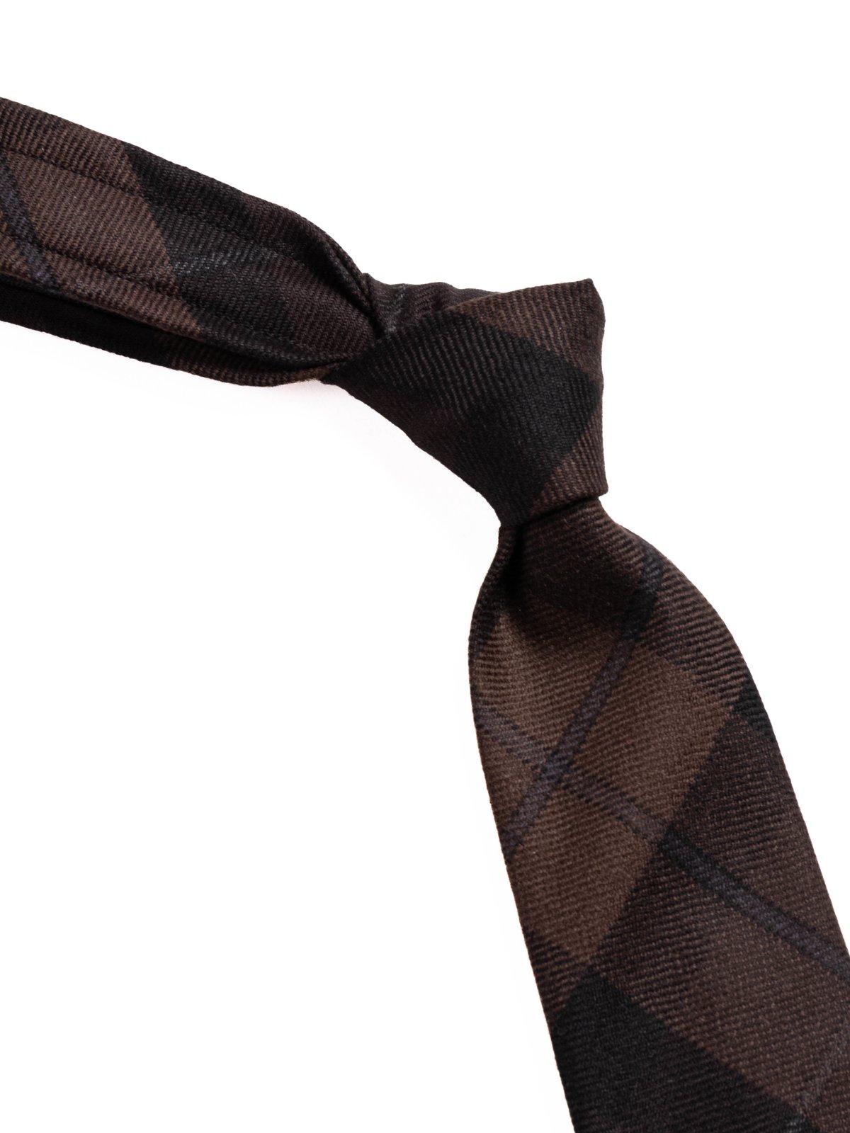 NECK TIE BROWN BLACK WORSTED WOOL PLAID - Image 2