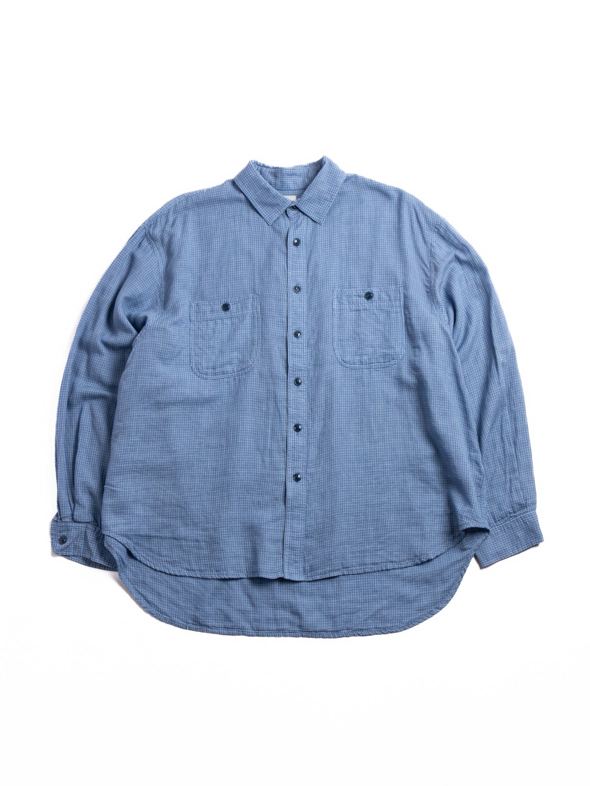 (H&ndash;SH065) DOUBLE CLOTH SMALL CHECK WORK SHIRT BLUE - Image 1