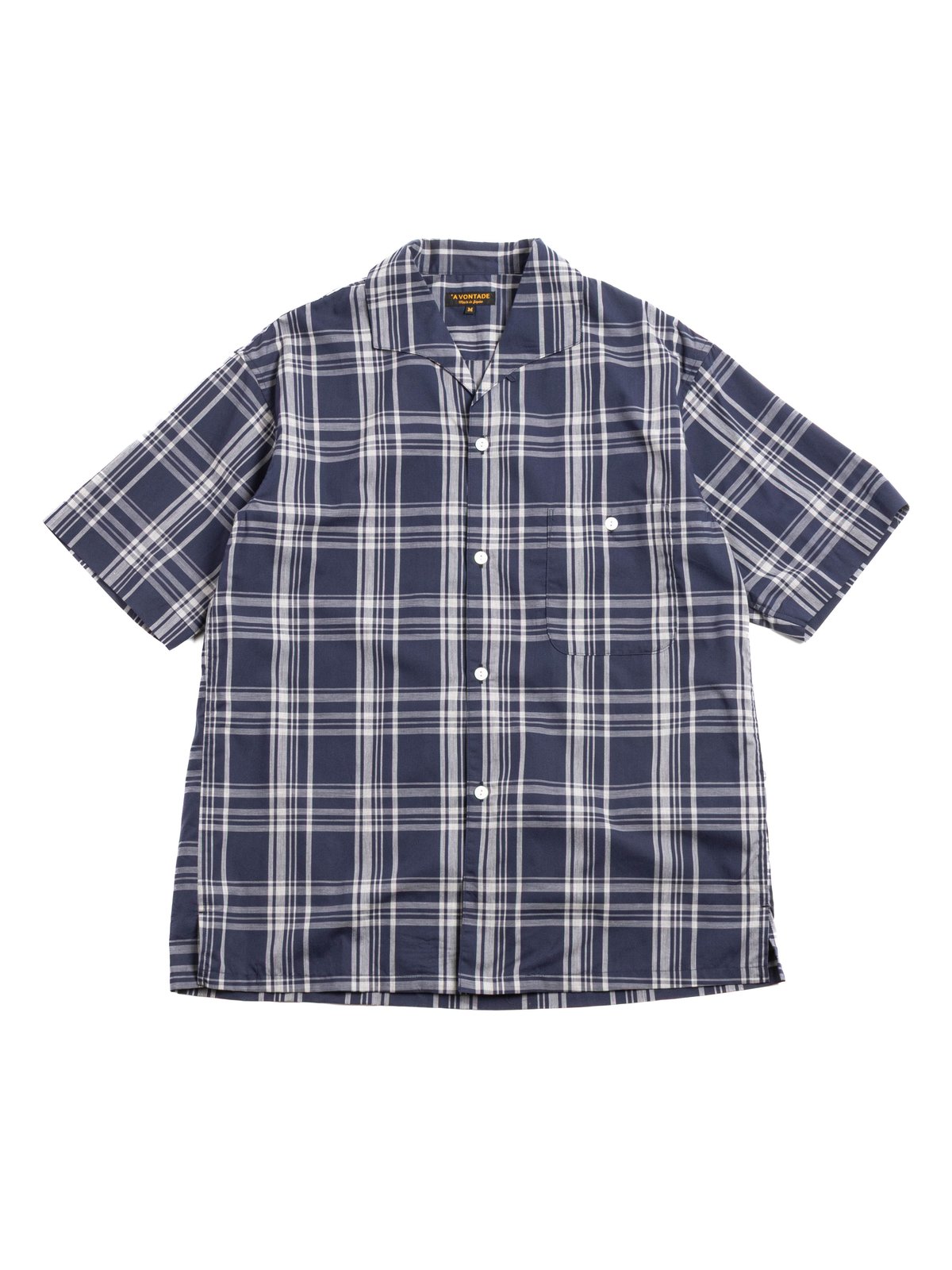 (VTD&ndash;0398&ndash;SH) ITALIAN OPEN COLLAR SS CHECK BROADCLOTH NAVY - Image 1