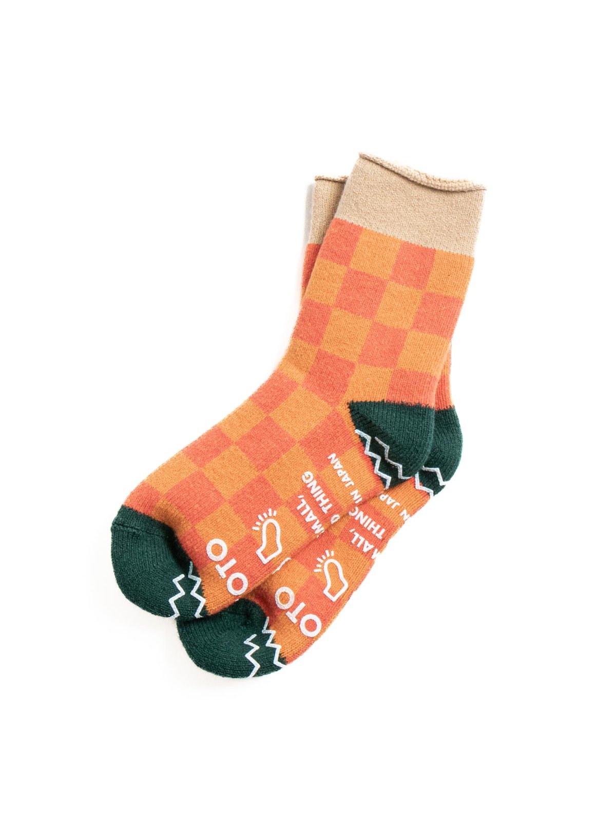 PILE ROOM SOCK CHECKERBOARD BEIGE/D.GREEN - Image 2