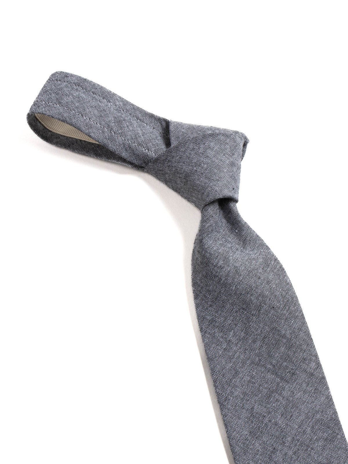 NARROW TIE GREY COTTON CHAMBRAY  - Image 2
