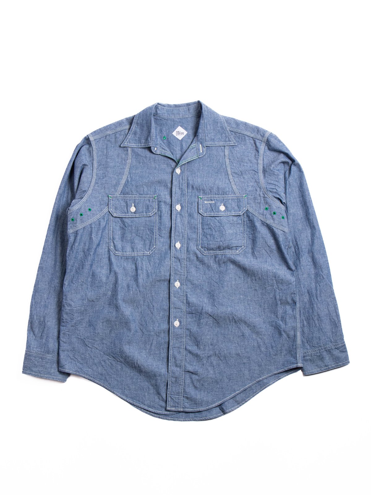 (CS014) CORONA W–YOKE SHIRT BLUE CHAMBRAY - Image 1