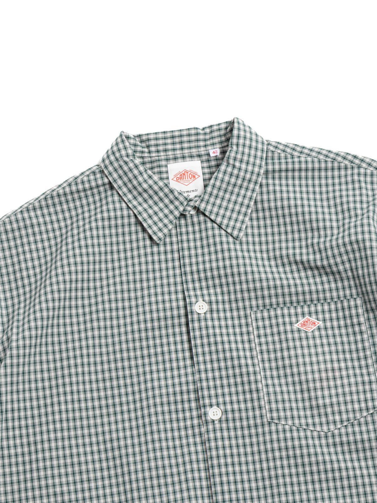 SHIRT S/S OXFORD VOILE POPLIN OFF WHITE X GREEN CHECK - Image 1