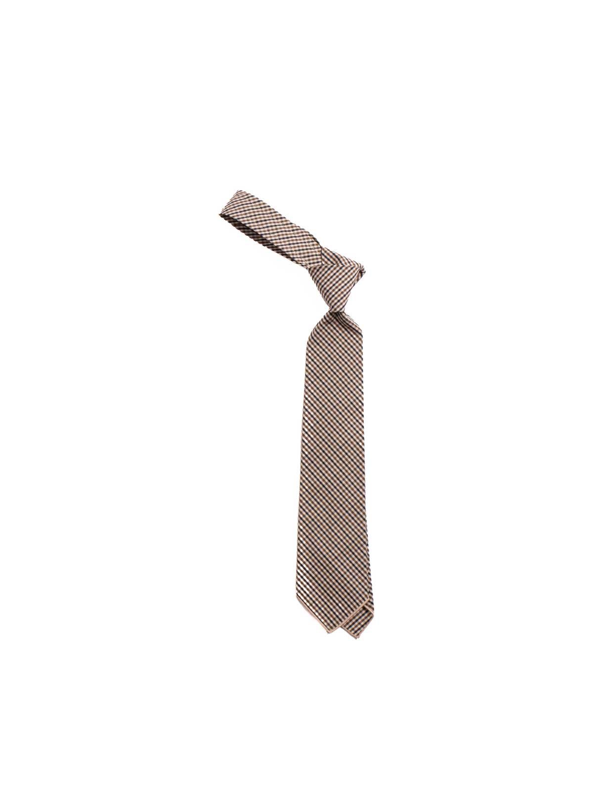 NECK TIE BLACK BROWN COTTON SMALL CHECK - Image 1