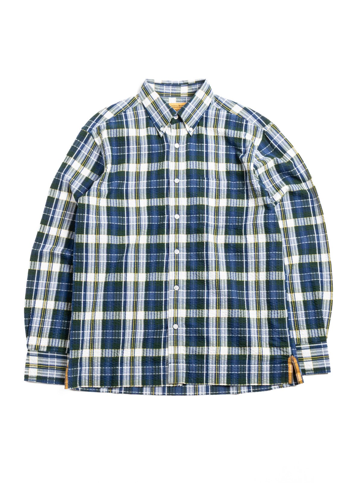 (OM45645.35) SEERSUCKER WEAVE MADRAS CHECK B.D. SHIRT NAVY MULTI  - Image 1