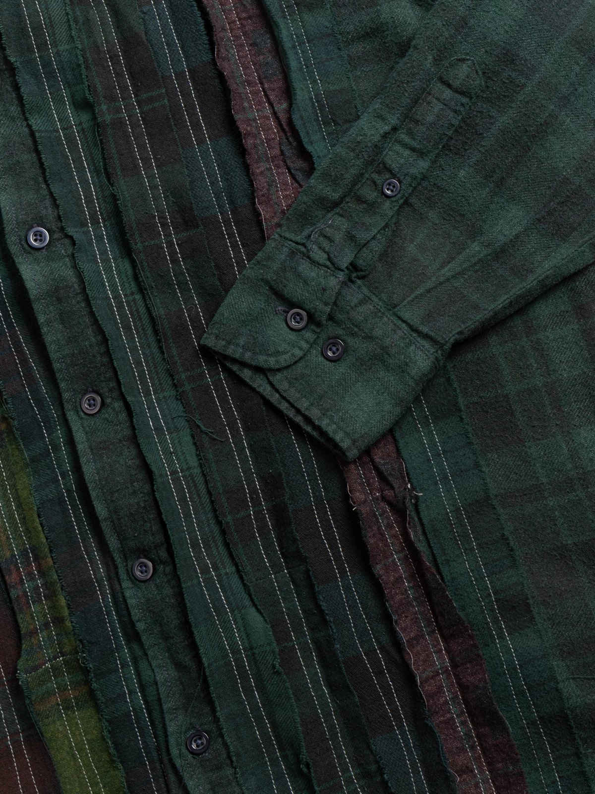 REBUILD BY NEEDLES FLANNEL SHIRT RIBBON SHIRT OVERDYE GREEN - Image 3