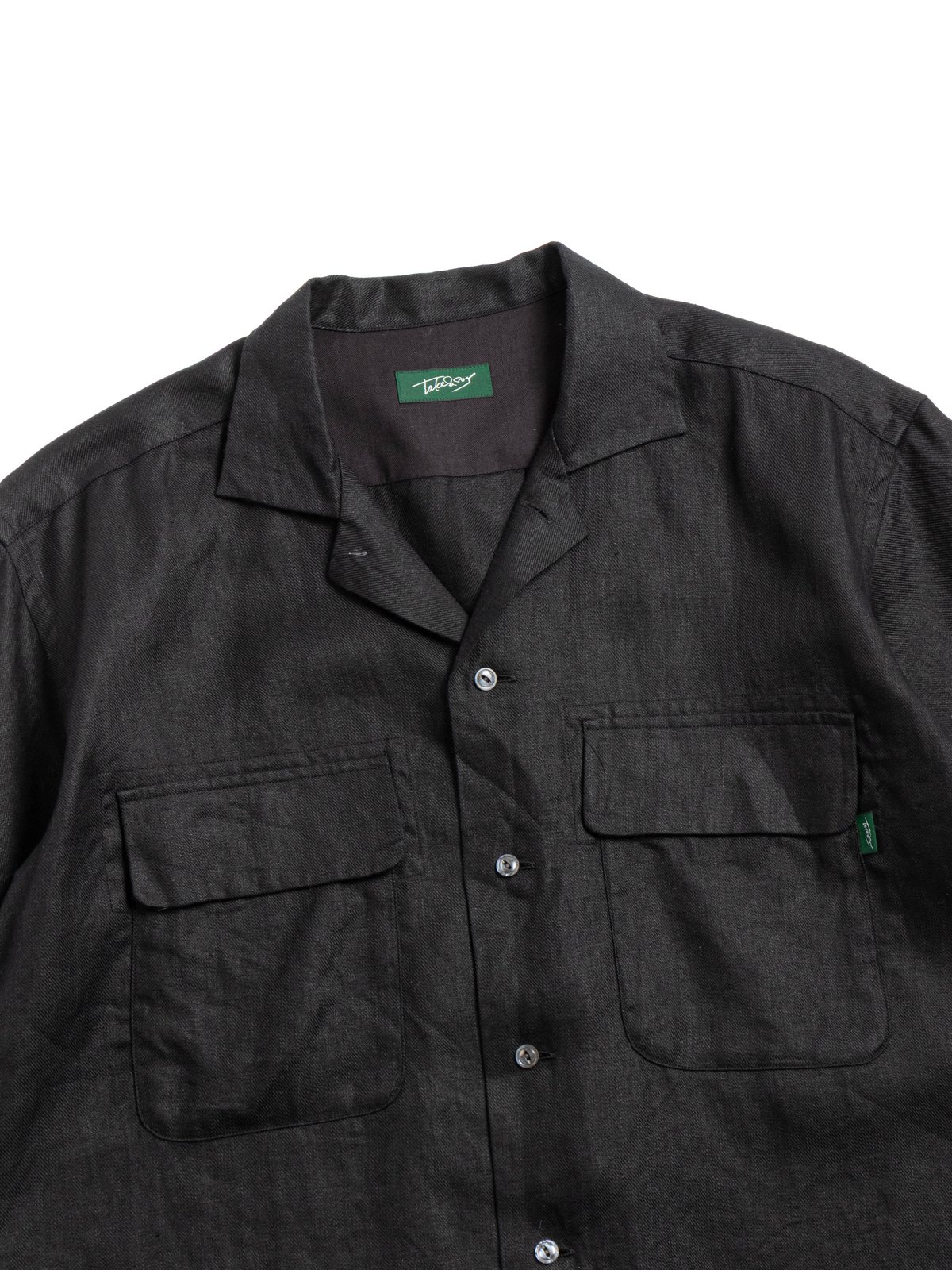 LINEN OPEN COLLAR SHIRT BLACK - Image 2