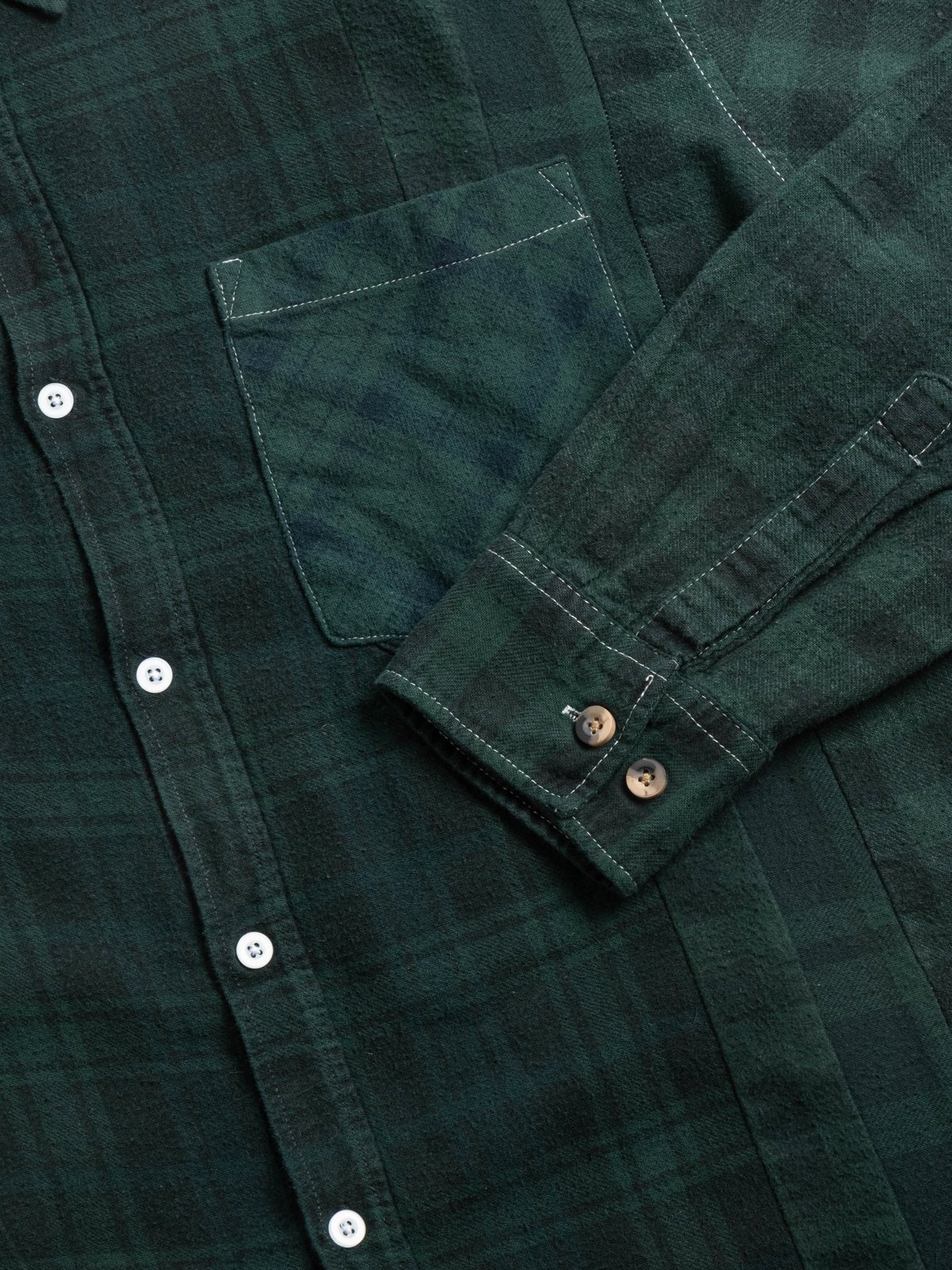 REBUILD BY NEEDLES FLANNEL  7 CUTS SHIRT OVER DYE DK. GREEN - Image 3