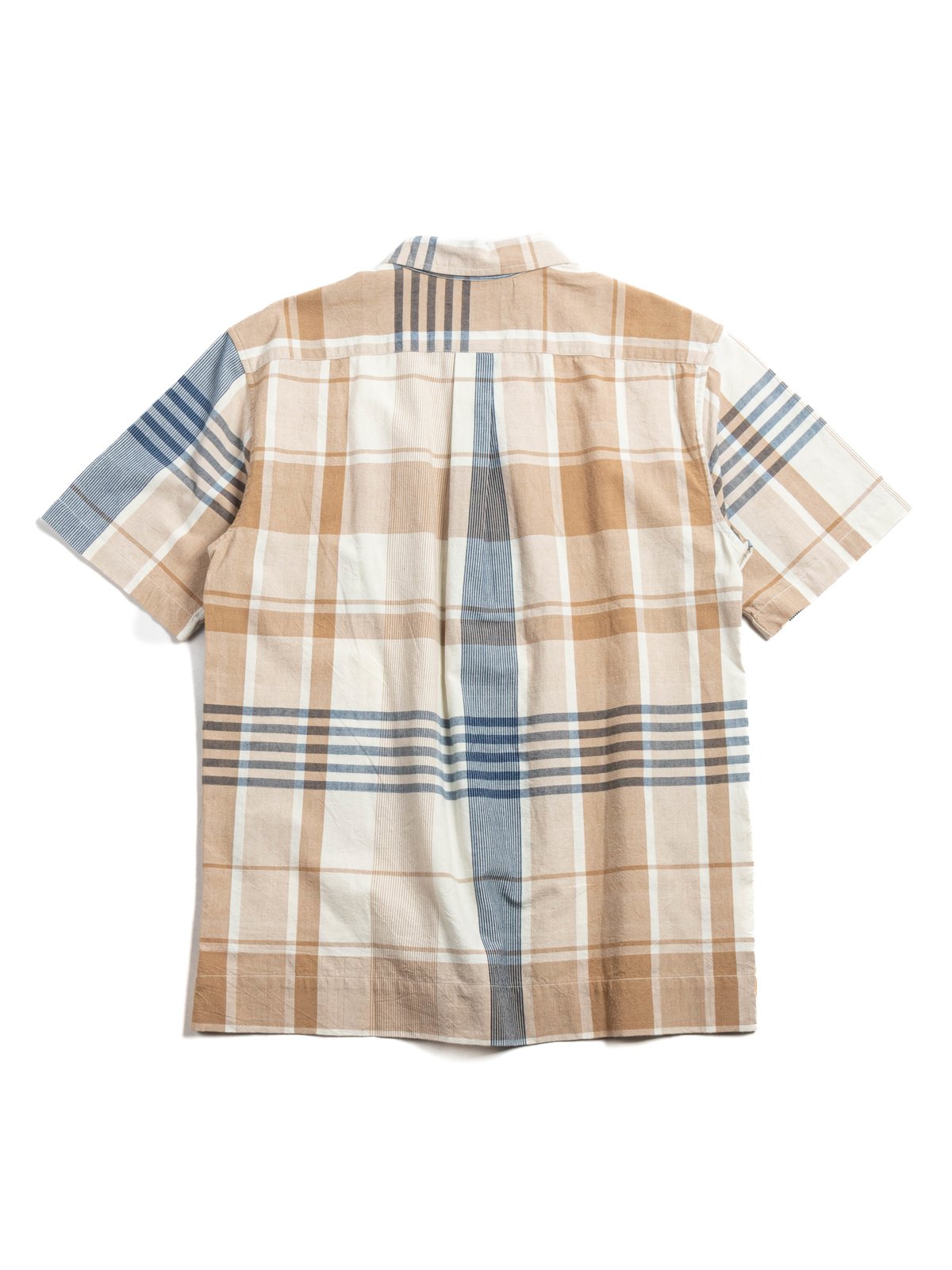 (OM45645.26) RAW YARN STOUT WEAVE MADRAS S/S NATURAL TAN NAVY - Image 5