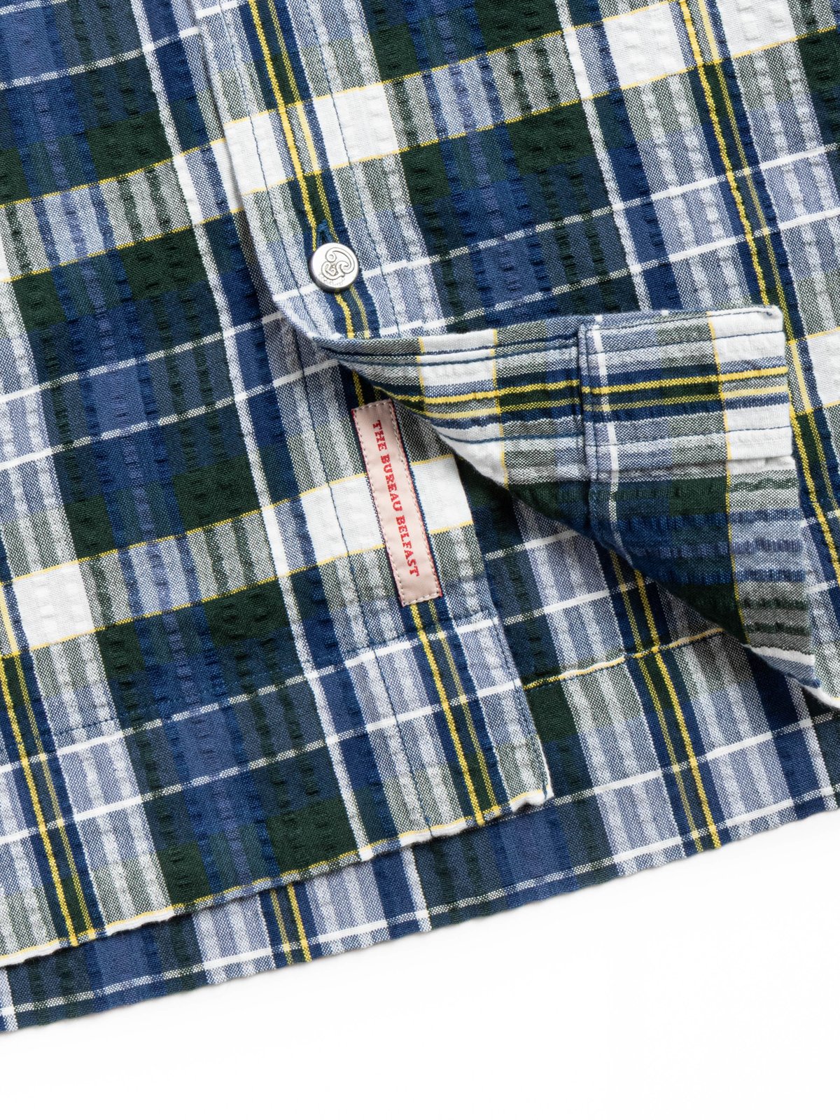(OM45645.35) SEERSUCKER WEAVE MADRAS CHECK B.D. SHIRT NAVY MULTI  - Image 4