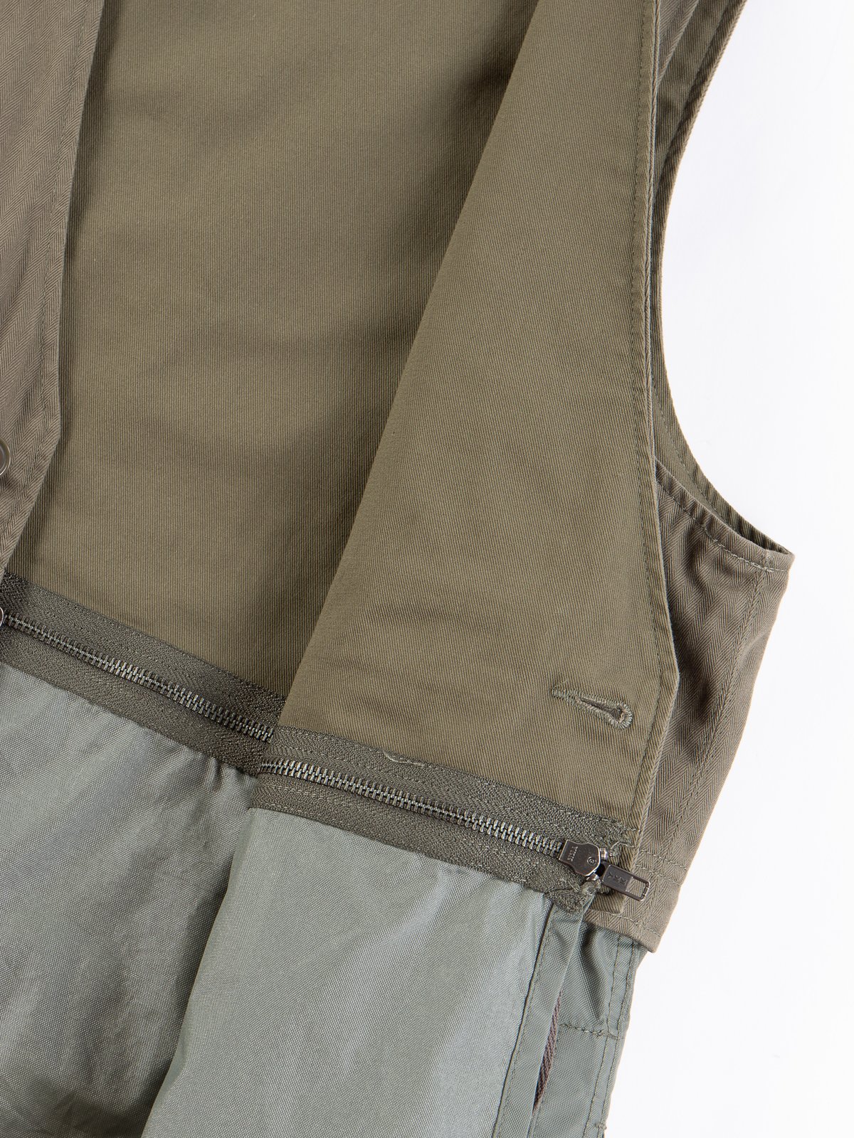 Olive Cotton Herringbone Twill Long Fowl Vest by Engineered Garments