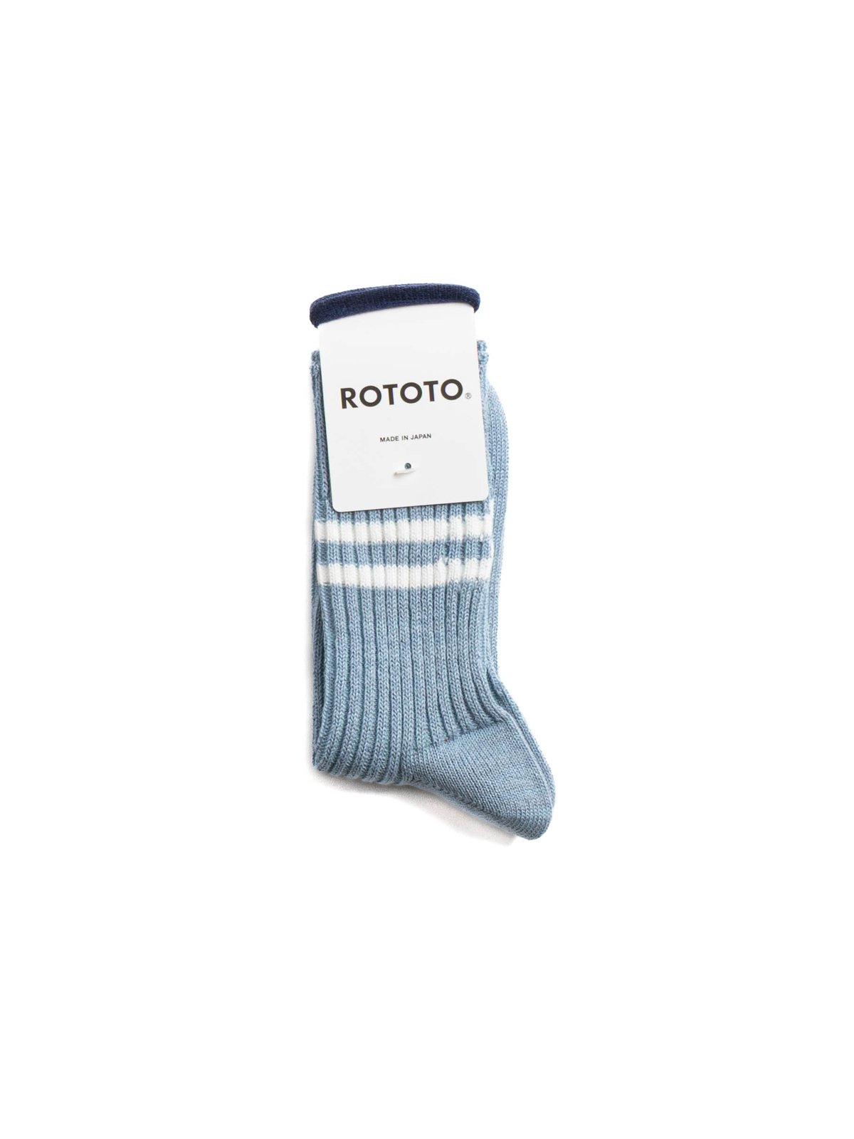 (R1468) MERINO LAMBS WOOL STRIPE SOCKS MORNING BLUE/WHITE - Image 1