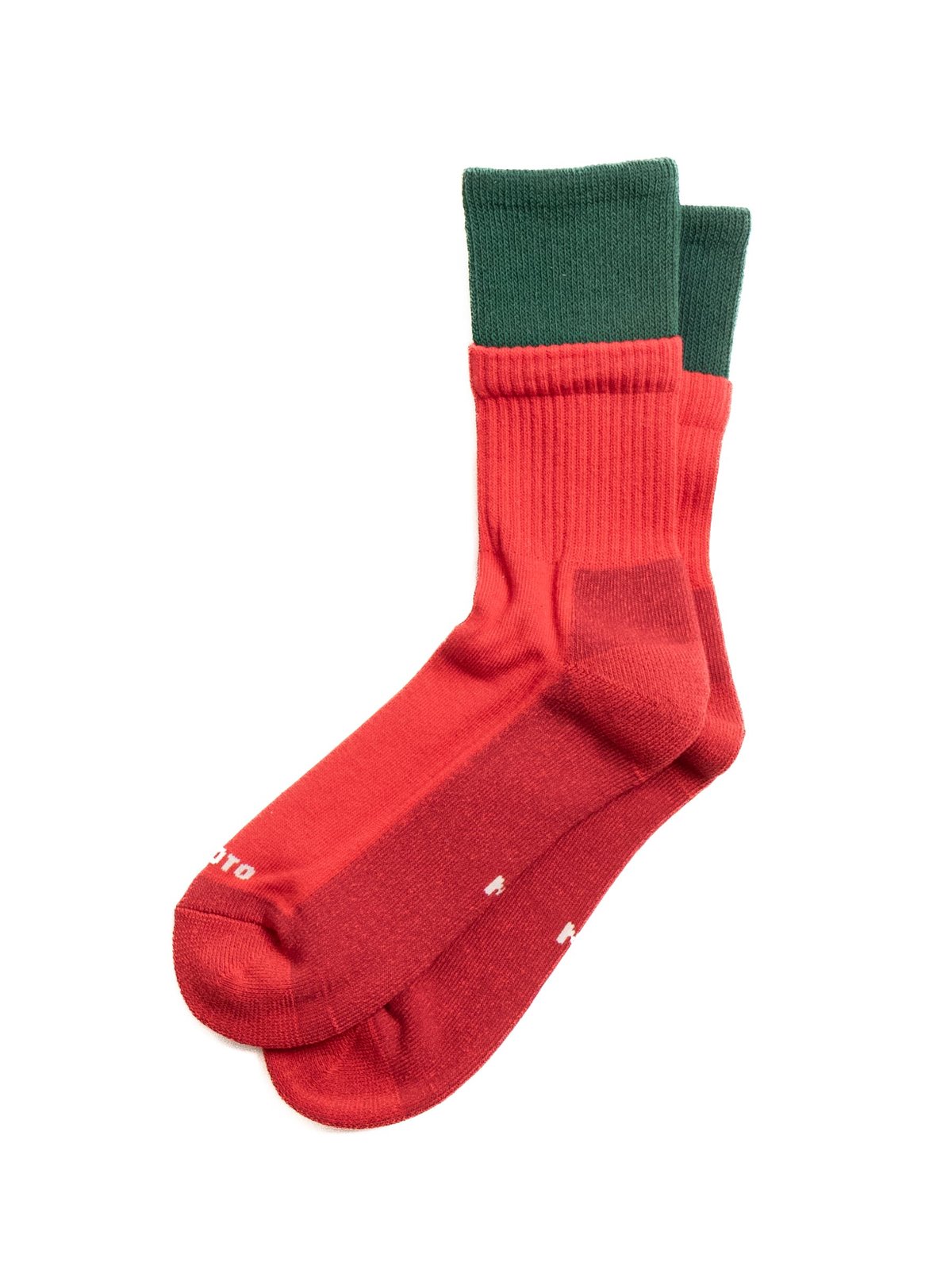 ORGANIC COTTON DOUBLE LAYER CREW SOCK GREEN/RED - Image 2