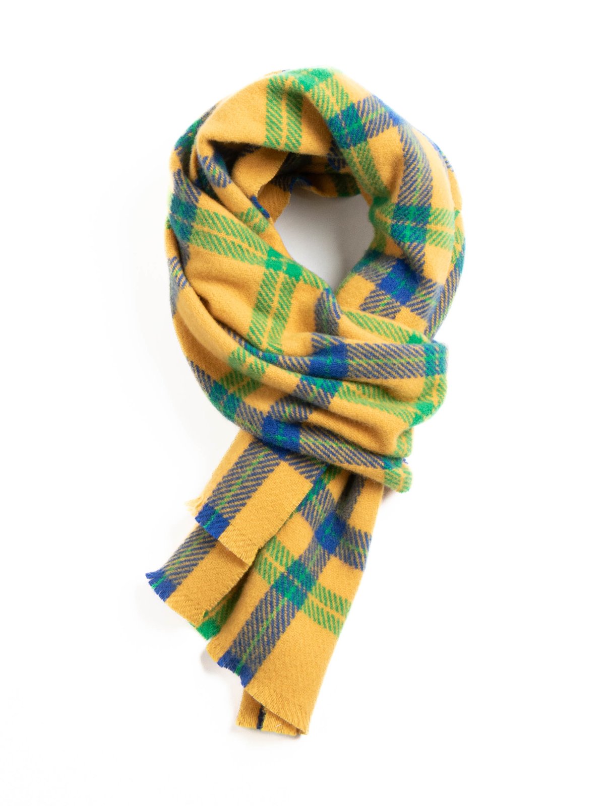 CHECK WOOLEN RECTANGLE SCARF APRICOT GREEN & BLUE - Image 1
