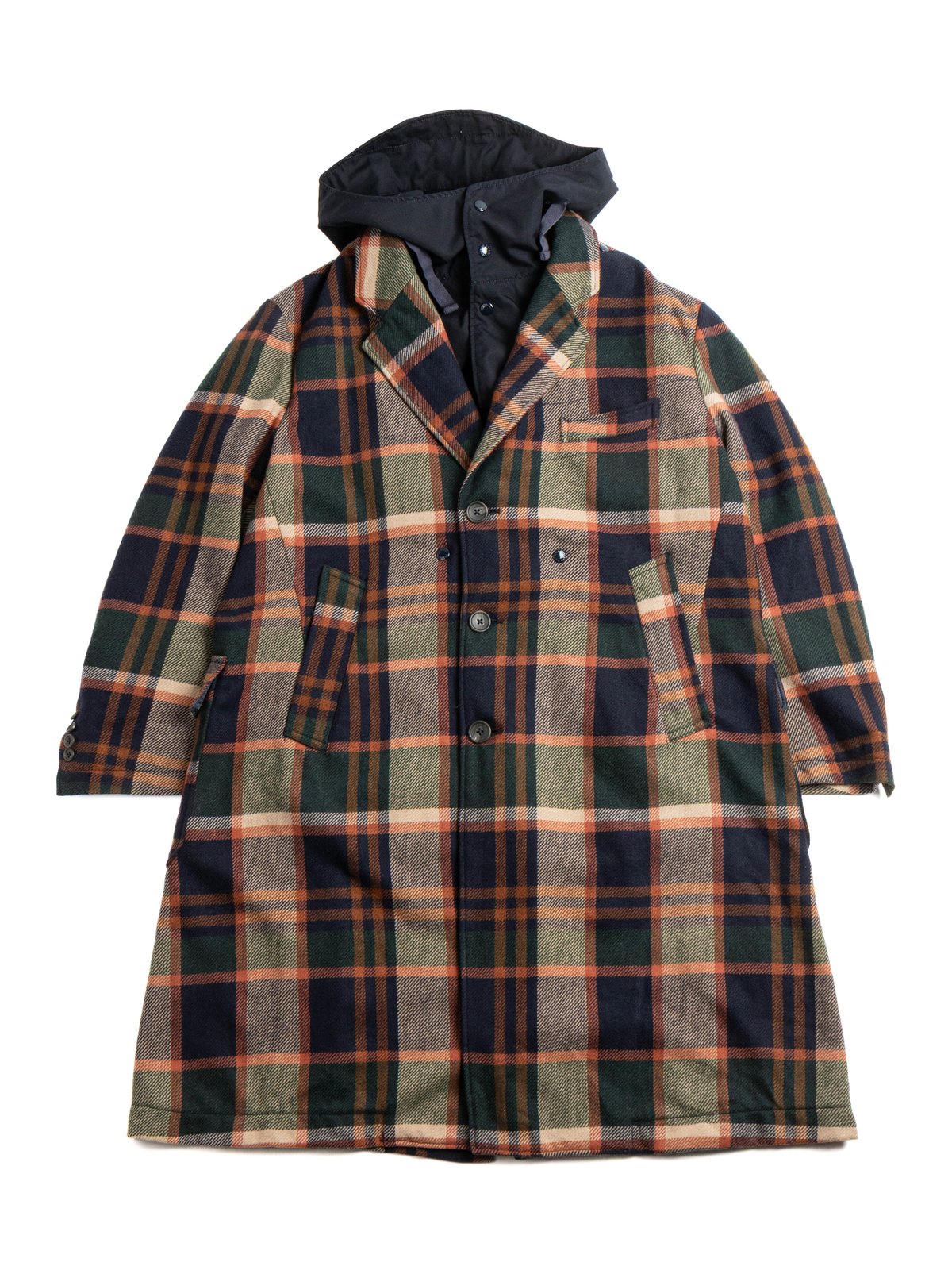 CHESTER COAT JACKET NAVY/BROWN HEAVY WOOL PLAID - Image 1