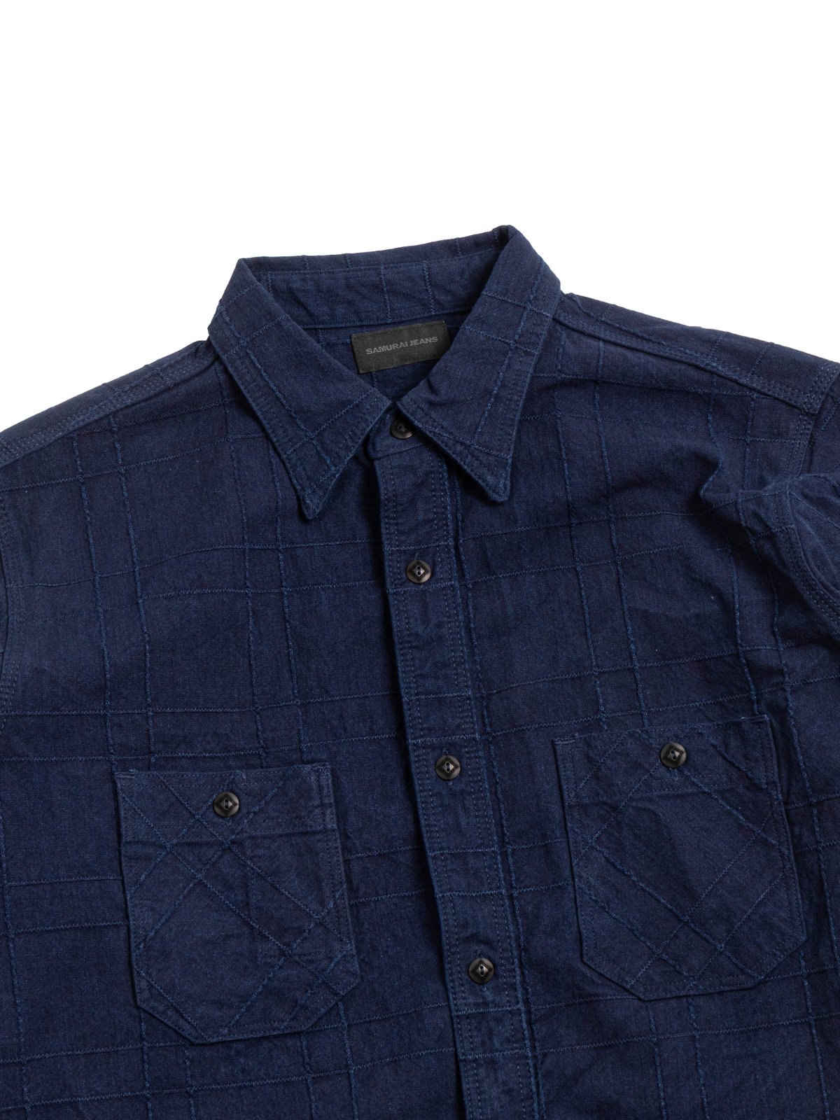 (SSS26&ndash;ARSW) LATTICE SASHIKO WORK SHIRT NATURAL INDIGO - Image 1