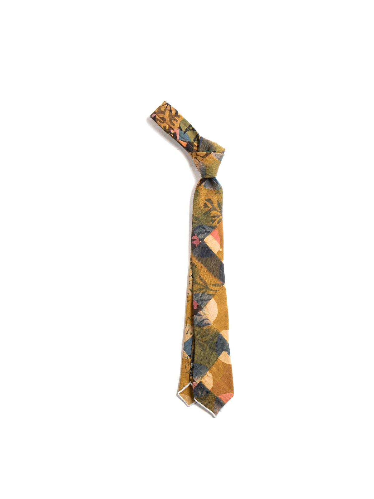 NARROW TIE OLIVE COTTON MULTI PATTERN PATCH - Image 1