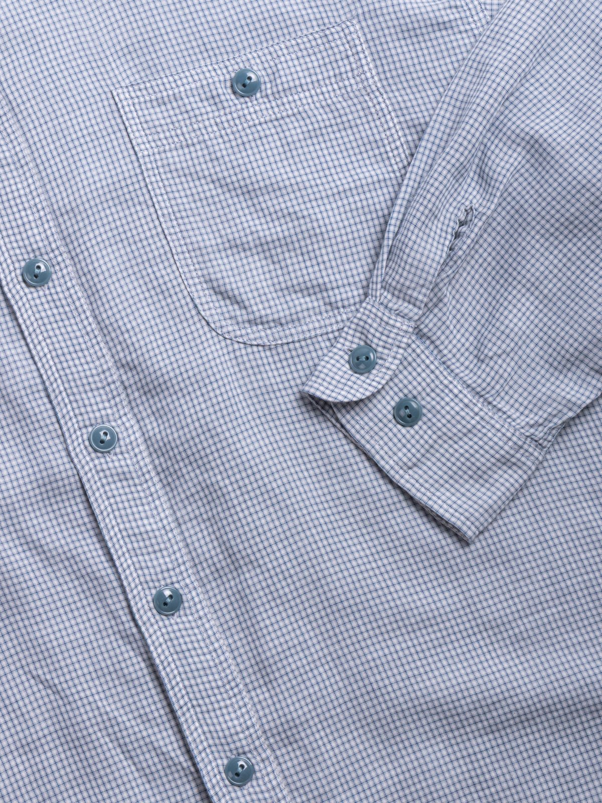 (H&ndash;SH065) DOUBLE CLOTH SMALL CHECK WORK SHIRT WHITE - Image 3